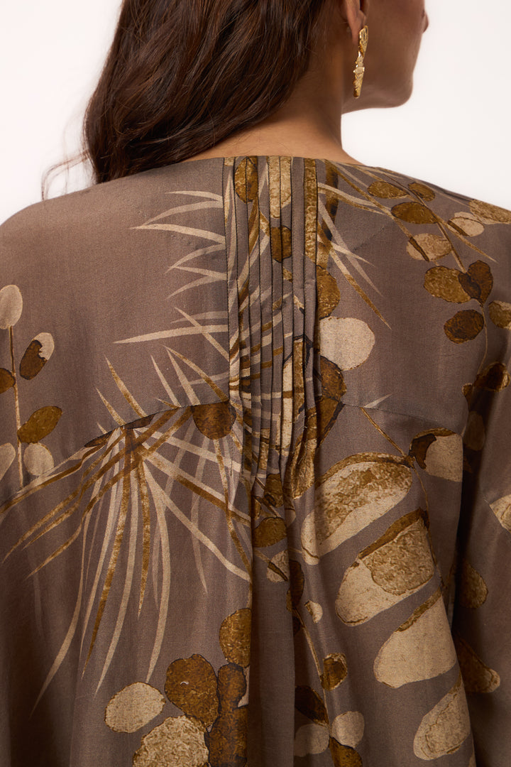 Watercolour Shami Print Kurta Set Wood Brown