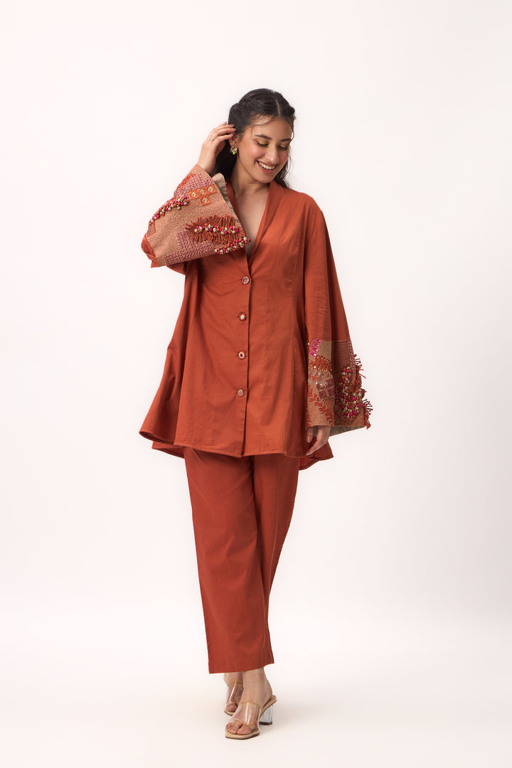Shami Wispher Coord Set Burnt Orange