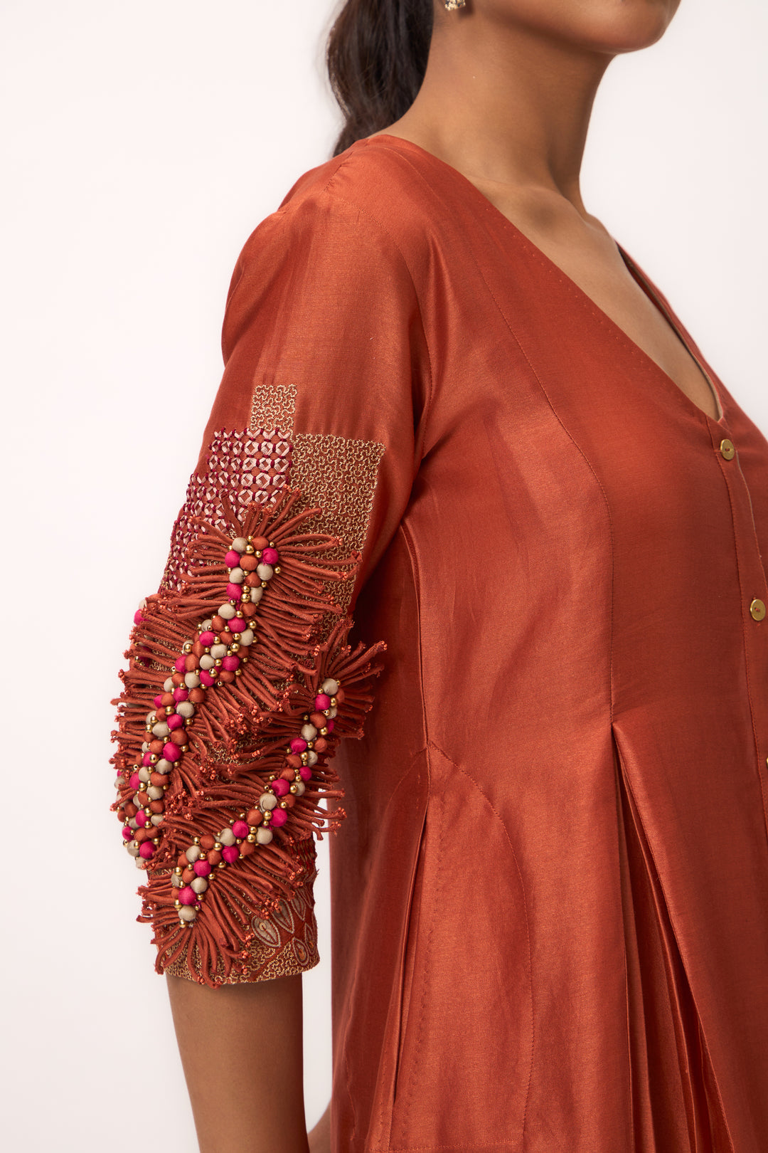 Shami Wispher Panelled Kurta Set With Dupatta Burnt Orange