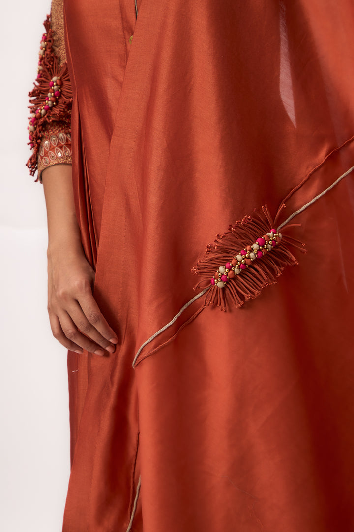 Shami Wispher Panelled Kurta Set With Dupatta Burnt Orange