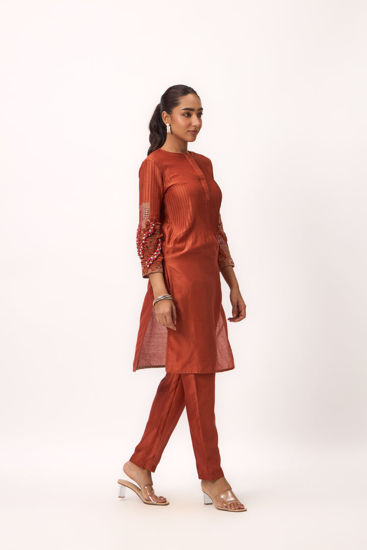 Shami Wispher Kurta Set With Dupatta Burnt Orange