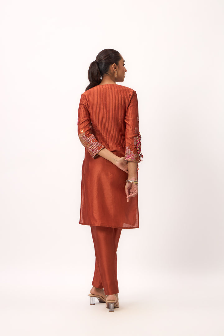 Shami Wispher Kurta Set With Dupatta Burnt Orange