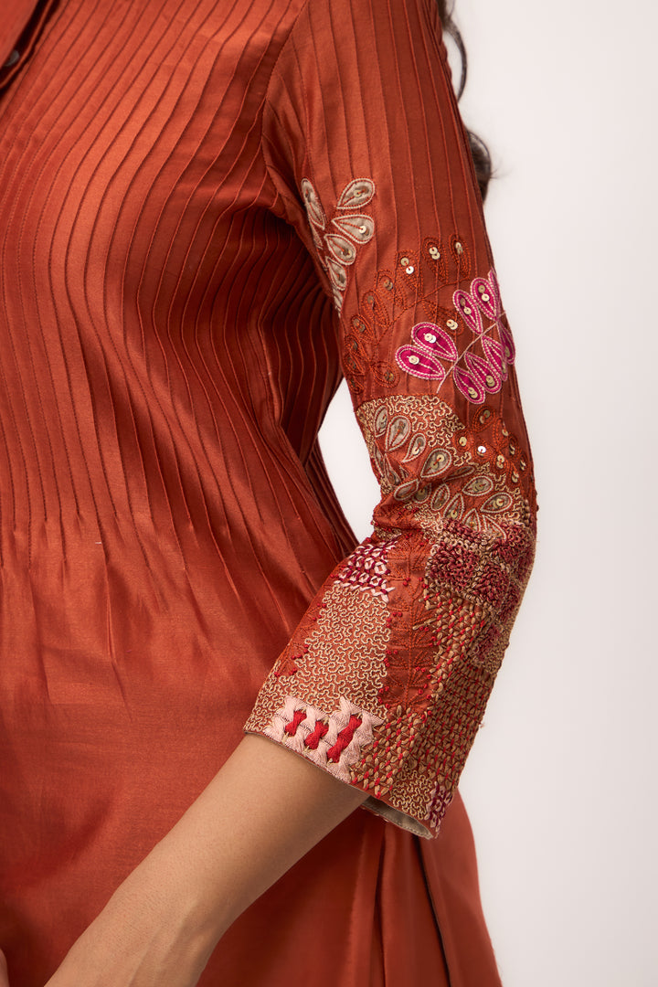 Shami Wispher Kurta Set With Dupatta Burnt Orange