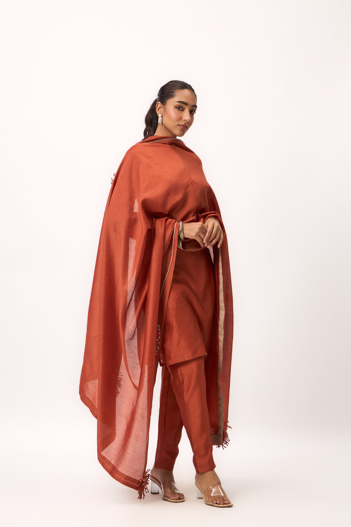 Shami Wispher Kurta Set With Dupatta Burnt Orange