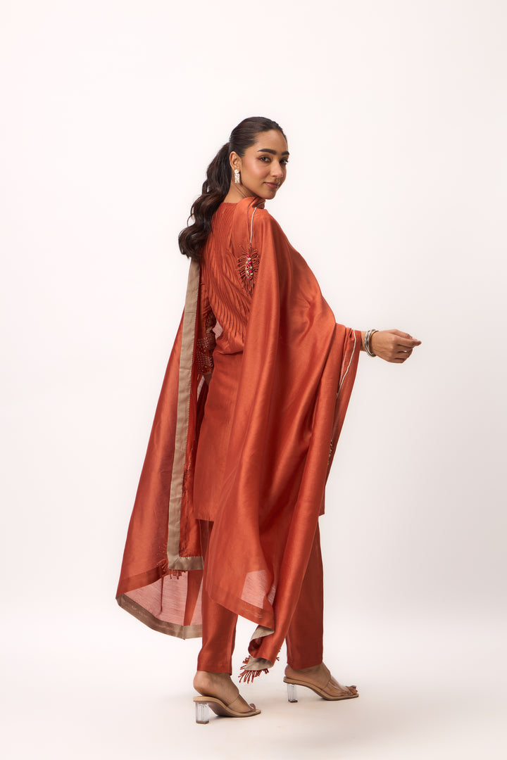 Shami Wispher Kurta Set With Dupatta Burnt Orange
