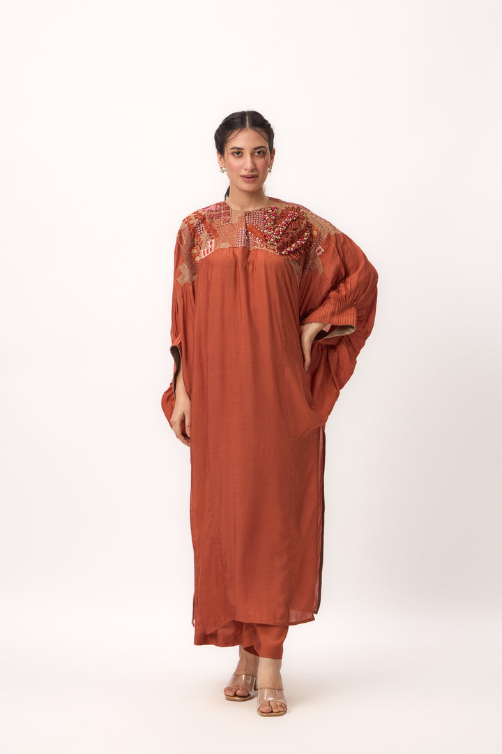 Shami Wispher Kurta Set Burnt Orange