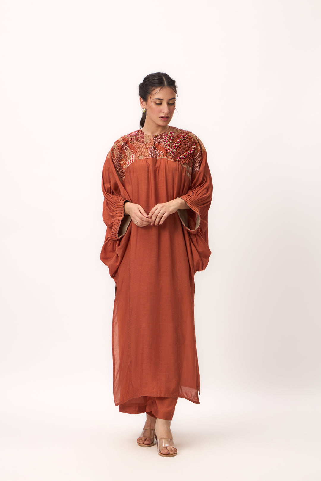 Shami Wispher Kurta Set Burnt Orange