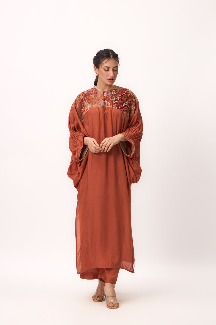 Shami Wispher Kurta Set Burnt Orange
