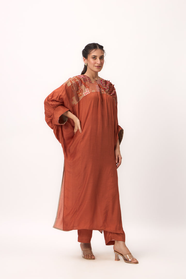 Shami Wispher Kurta Set Burnt Orange