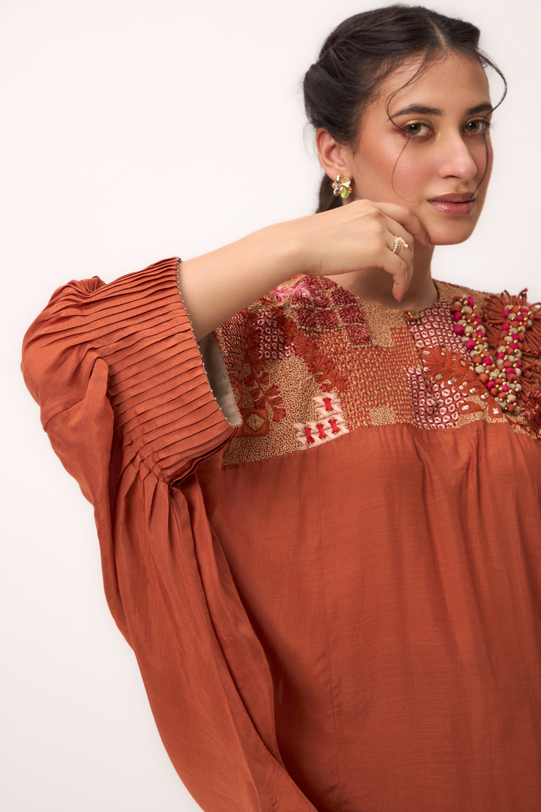 Shami Wispher Kurta Set Burnt Orange