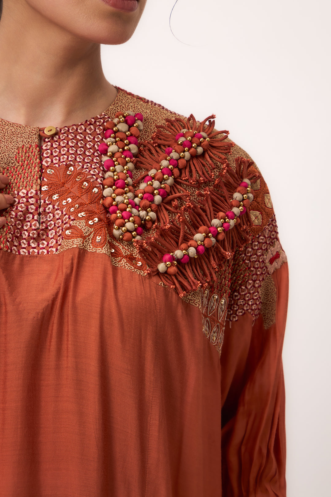 Shami Wispher Kurta Set Burnt Orange