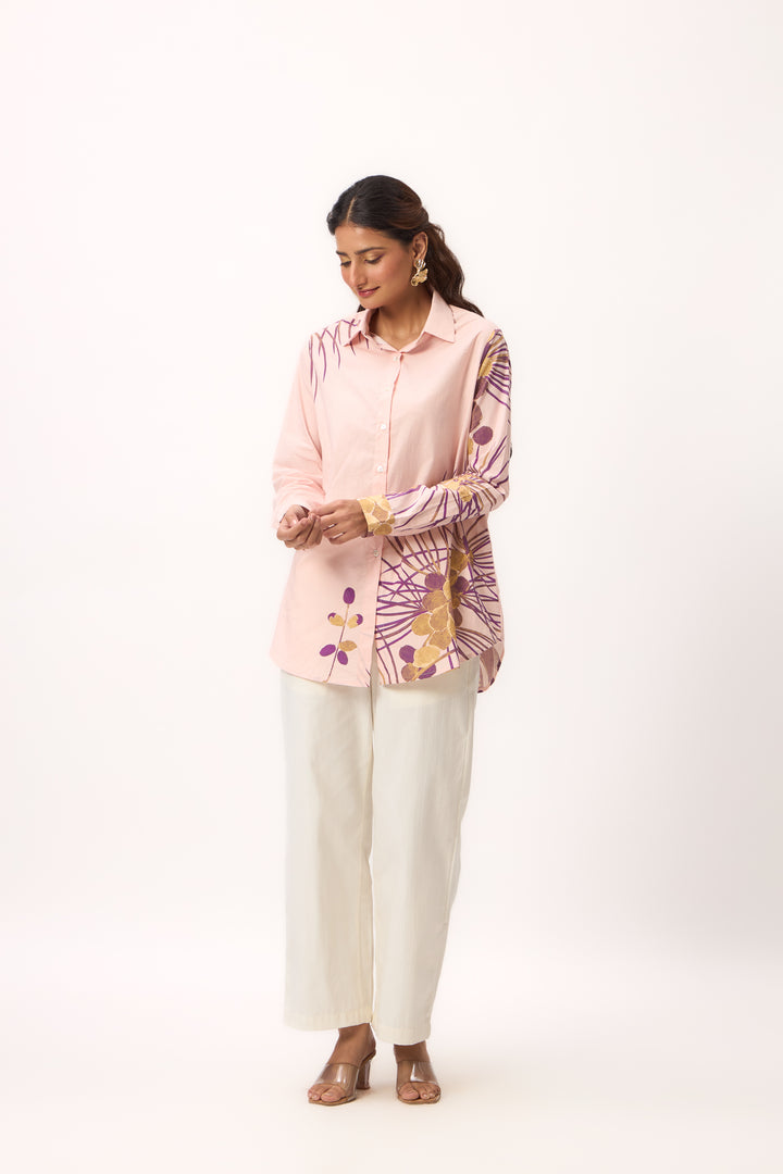 Watercolour Shami Print Shirt Baby Pink