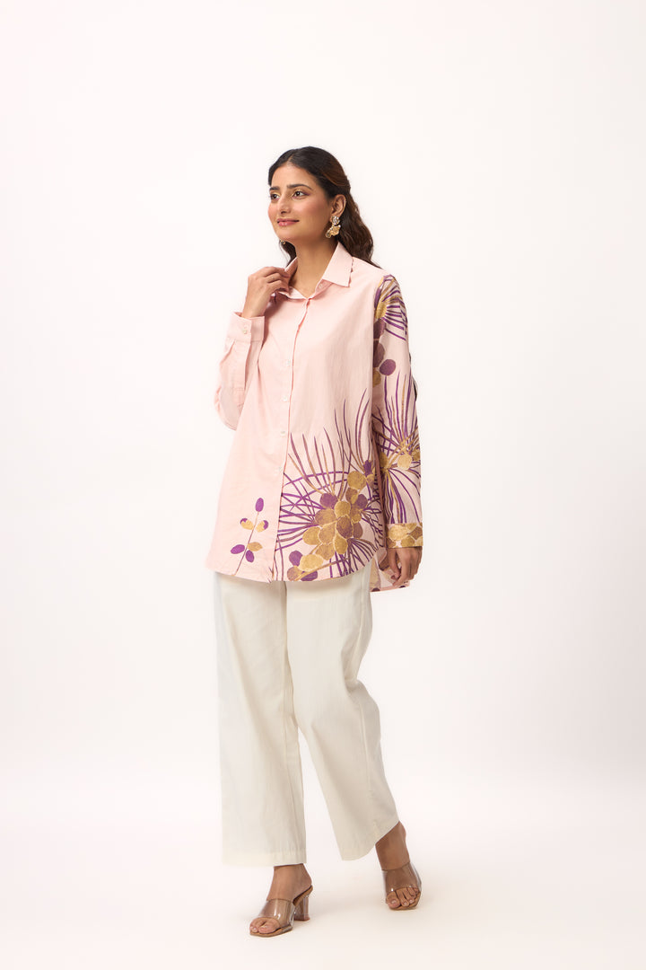 Watercolour Shami Print Shirt Baby Pink