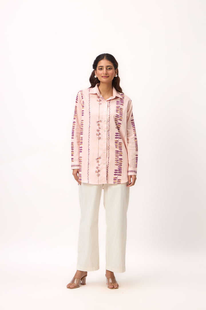 Watercolour Shami Stripe Print Shirt Baby Pink