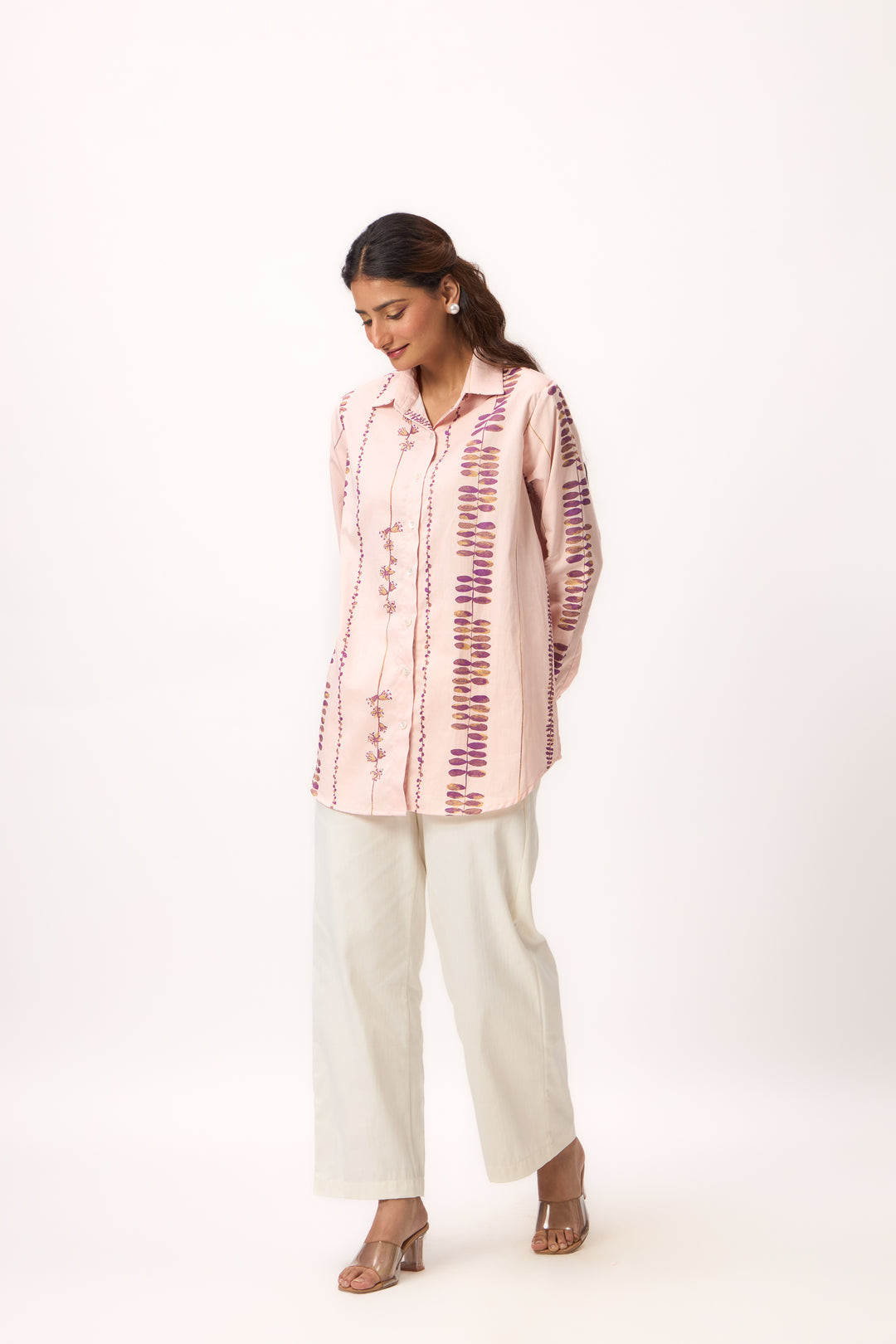 Watercolour Shami Stripe Print Shirt Baby Pink