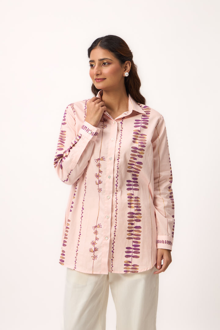 Watercolour Shami Stripe Print Shirt Baby Pink