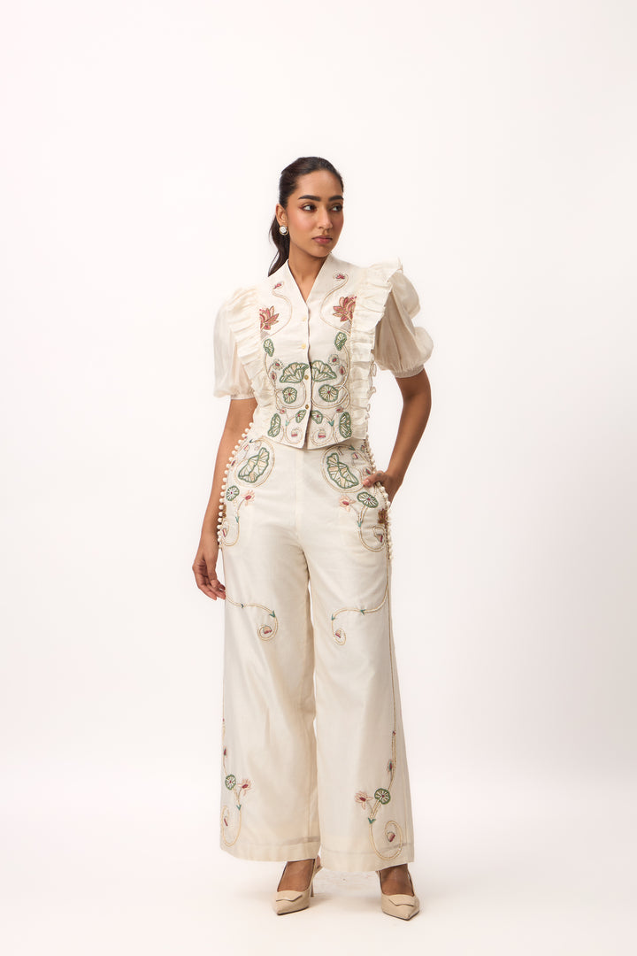 Lotus Bloom Jaal Ruffle Top Set Off White