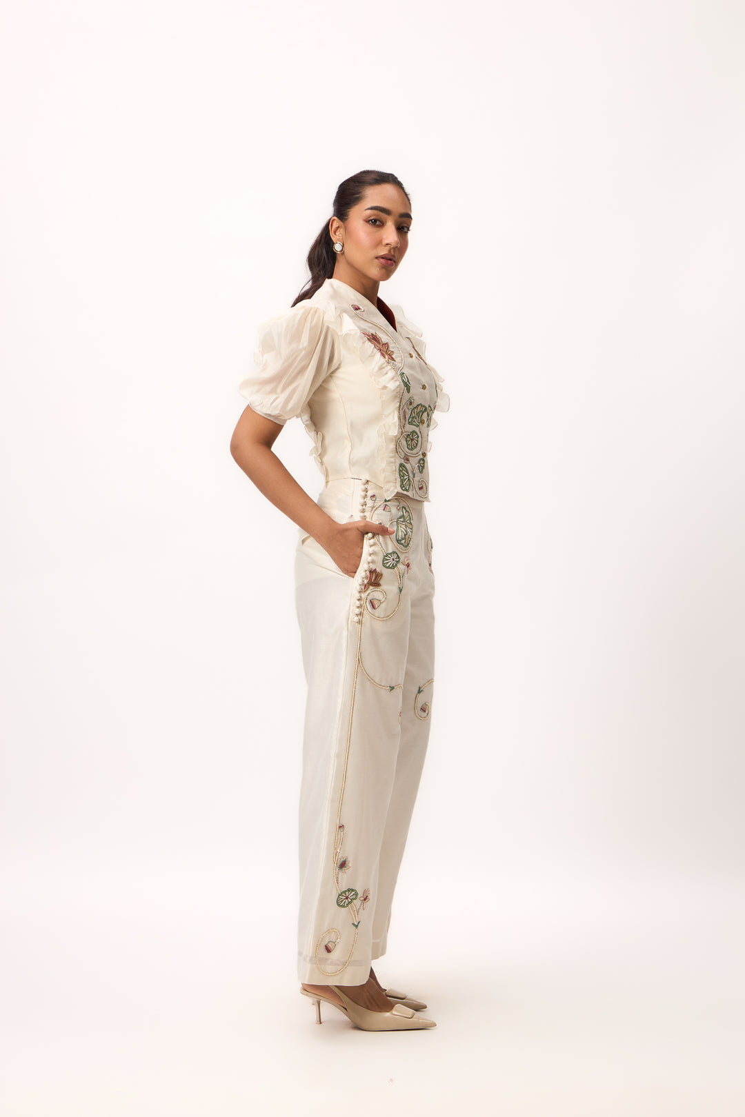 Lotus Bloom Jaal Ruffle Top Set Off White