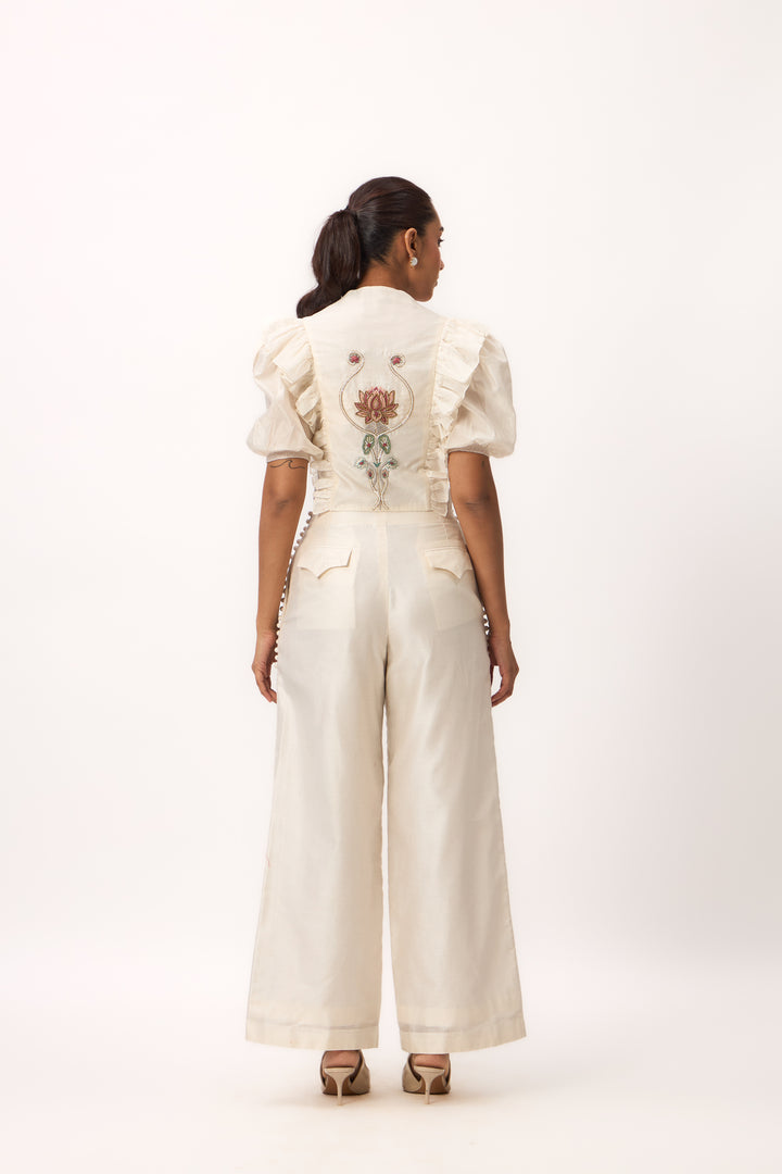 Lotus Bloom Jaal Ruffle Top Set Off White