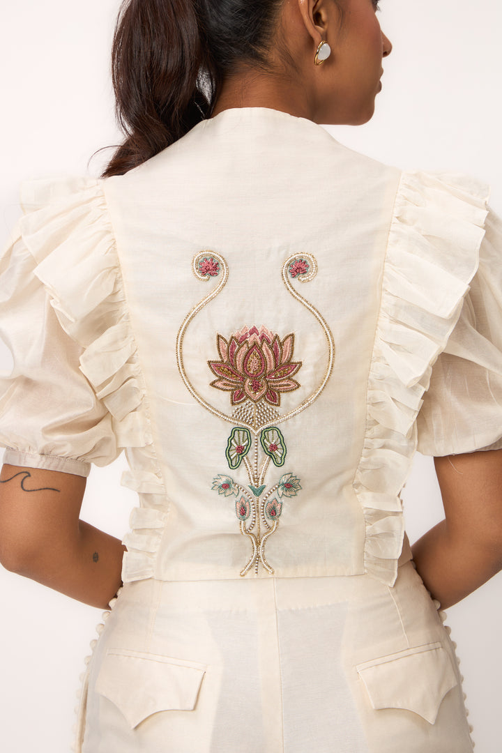 Lotus Bloom Jaal Ruffle Top Set Off White