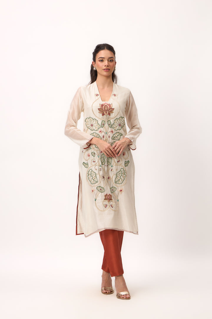 Lotus Bloom Jaal Kurta Set With Dupatta Off White