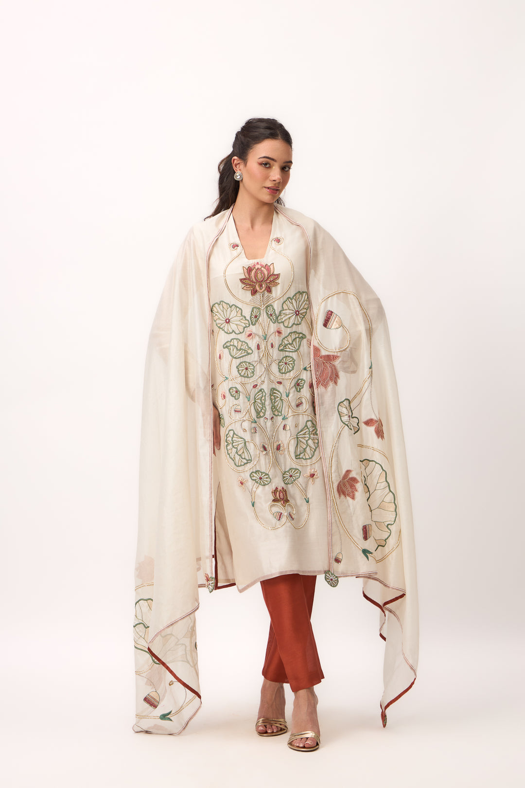 Lotus Bloom Jaal Kurta Set With Dupatta Off White