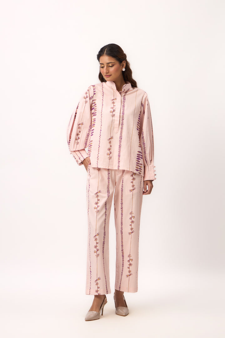Watercolour Shami Stripe Print Coord Set Baby Pink