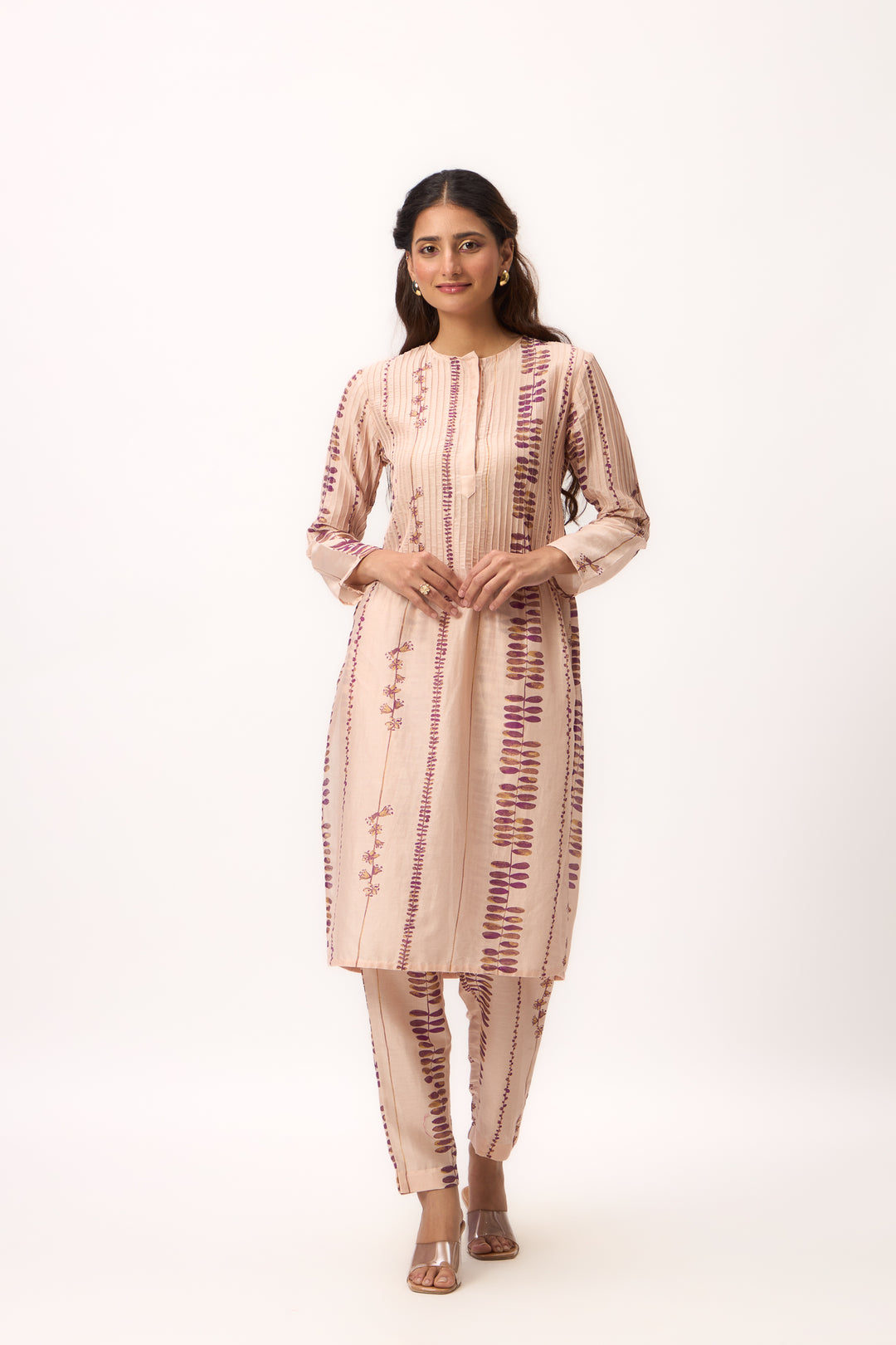 Watercolour Shami Stripe Print Kurta Set With Dupatta Baby Pink