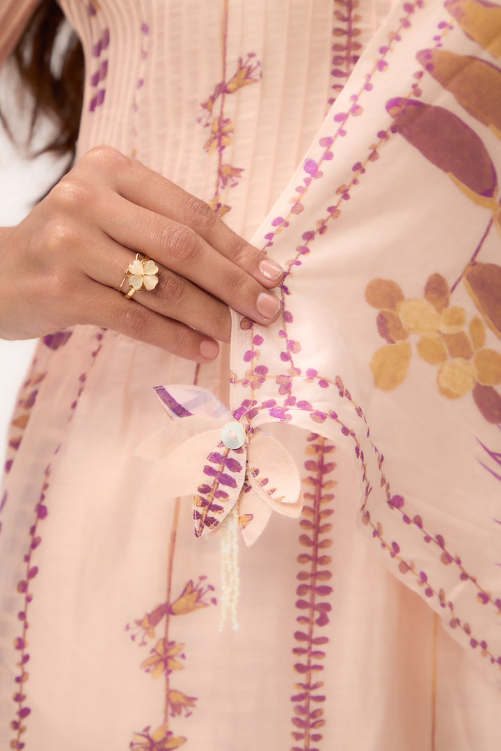 Watercolour Shami Stripe Print Kurta Set With Dupatta Baby Pink
