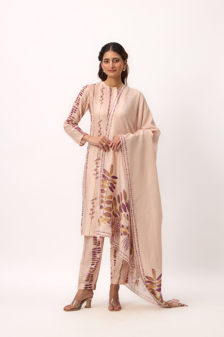 Watercolour Shami Stripe Print Kurta Set With Dupatta Baby Pink