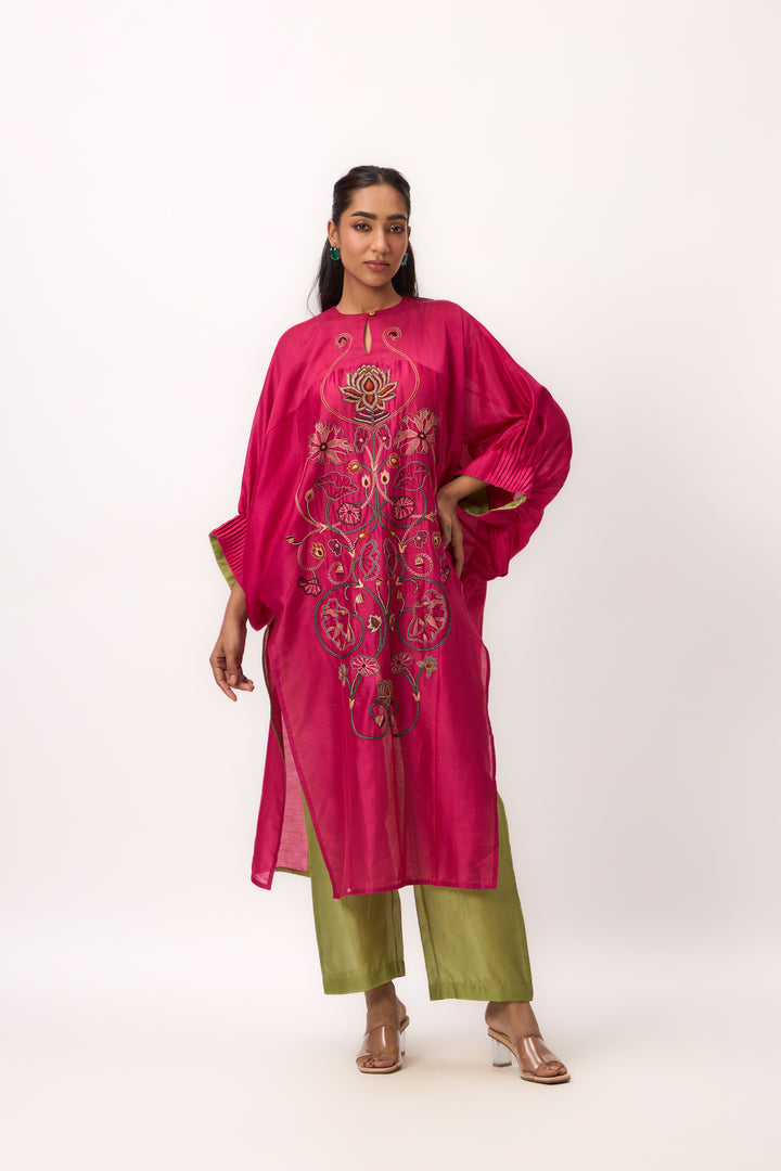 LOTUS JAAL KURTA SET HOT PINK