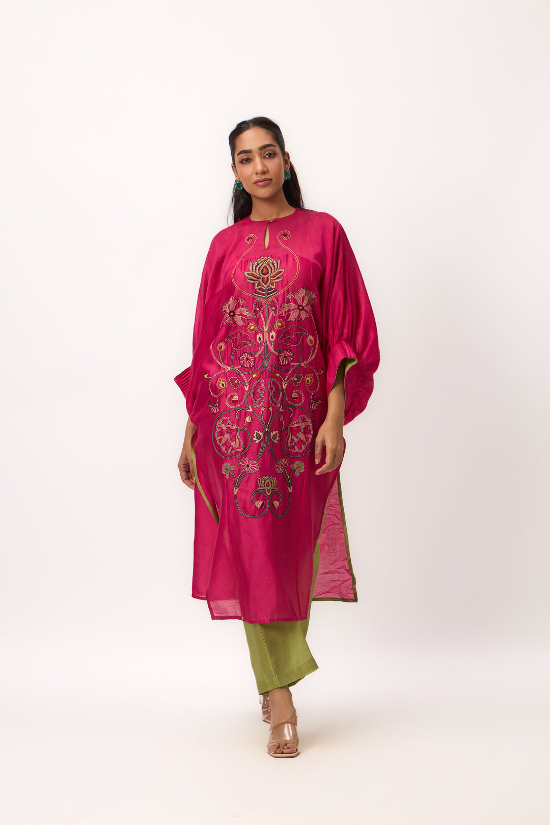 LOTUS JAAL KURTA SET HOT PINK