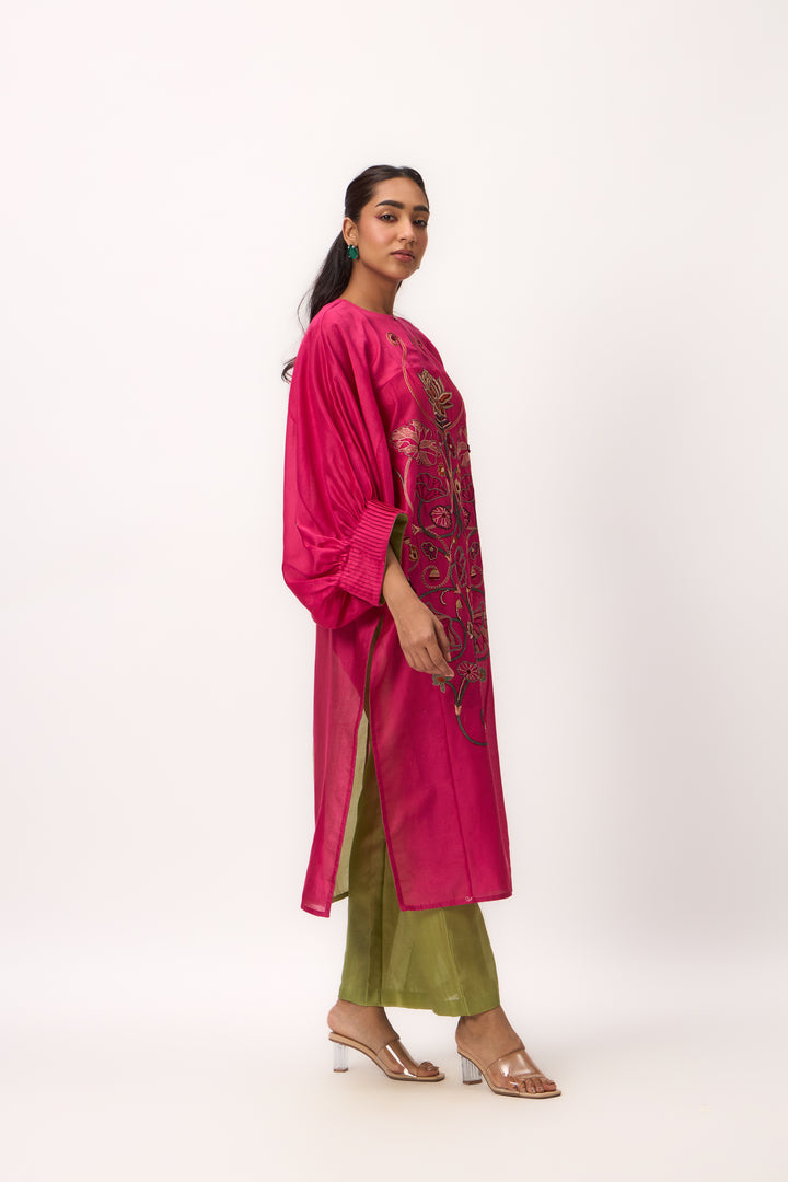 LOTUS JAAL KURTA SET HOT PINK