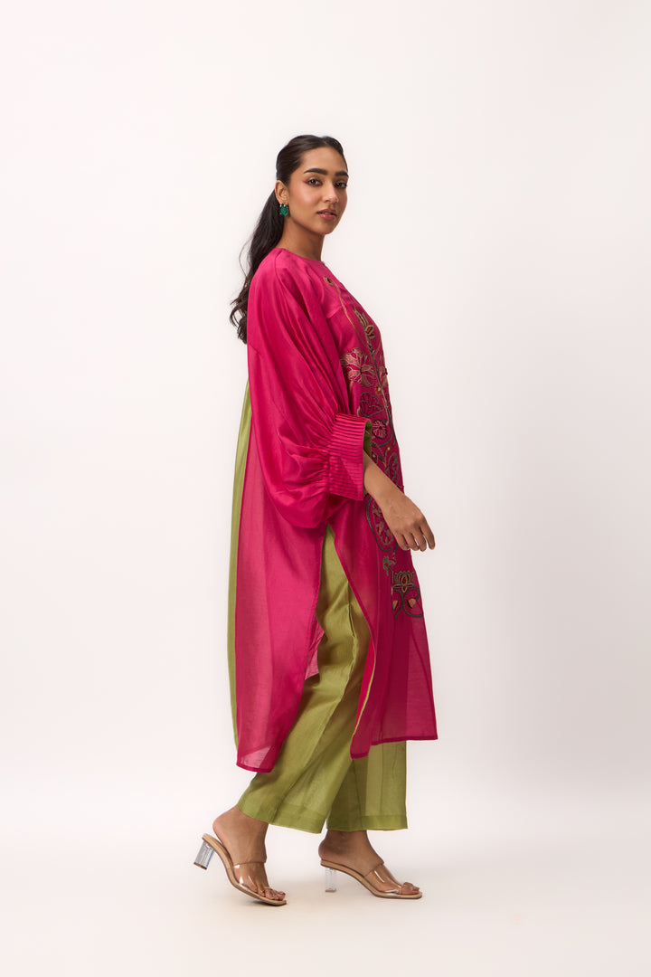 LOTUS JAAL KURTA SET HOT PINK