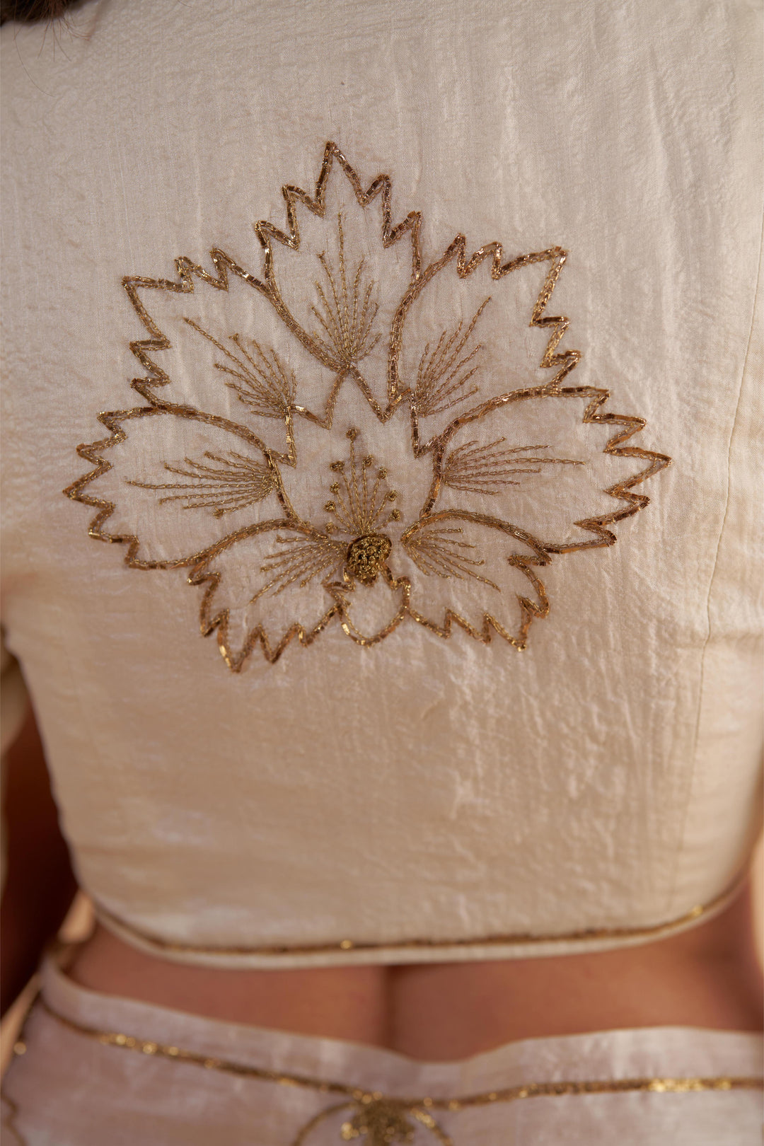 Vintage Ivory Tussar Saree with Gold Zardozi Embroidery and Paper Tussar blouse with Zari Embroidery