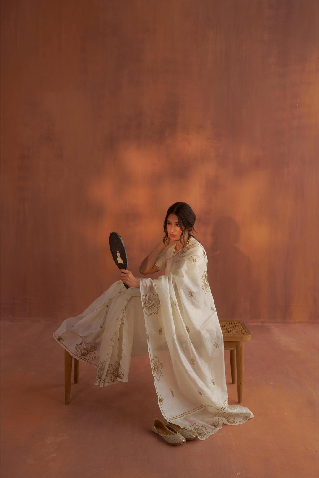 Vintage Ivory Tussar Saree with Gold Zardozi Embroidery and Paper Tussar blouse with Zari Embroidery