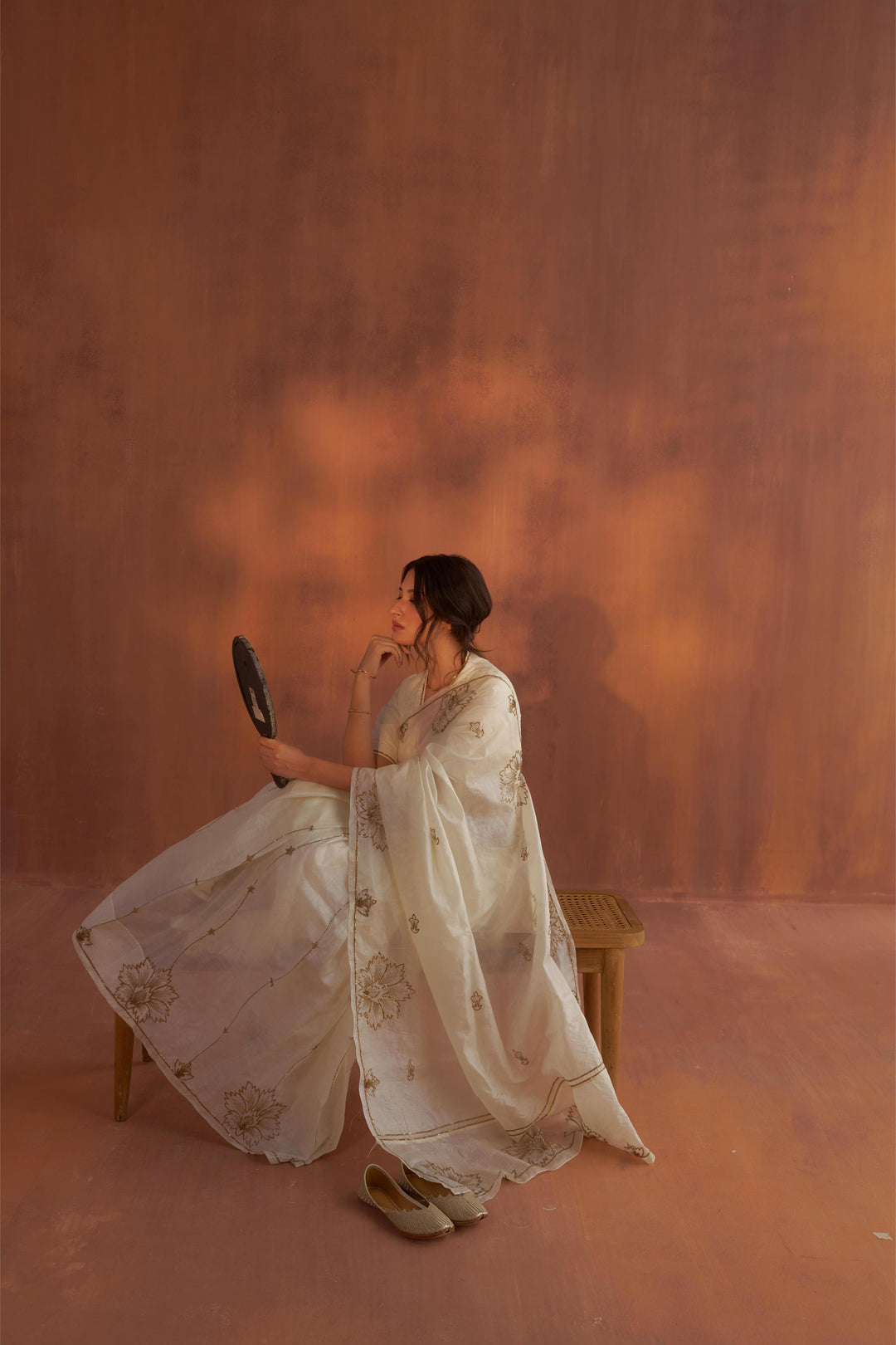 Vintage Ivory Tussar Saree with Gold Zardozi Embroidery and Paper Tussar blouse with Zari Embroidery