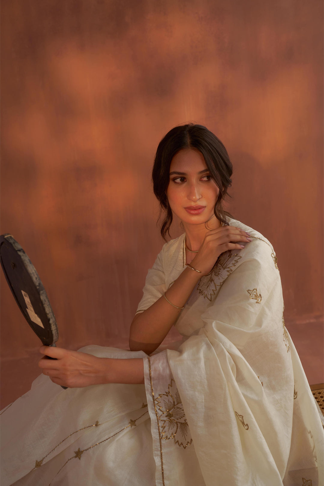 Vintage Ivory Tussar Saree with Gold Zardozi Embroidery and Paper Tussar blouse with Zari Embroidery