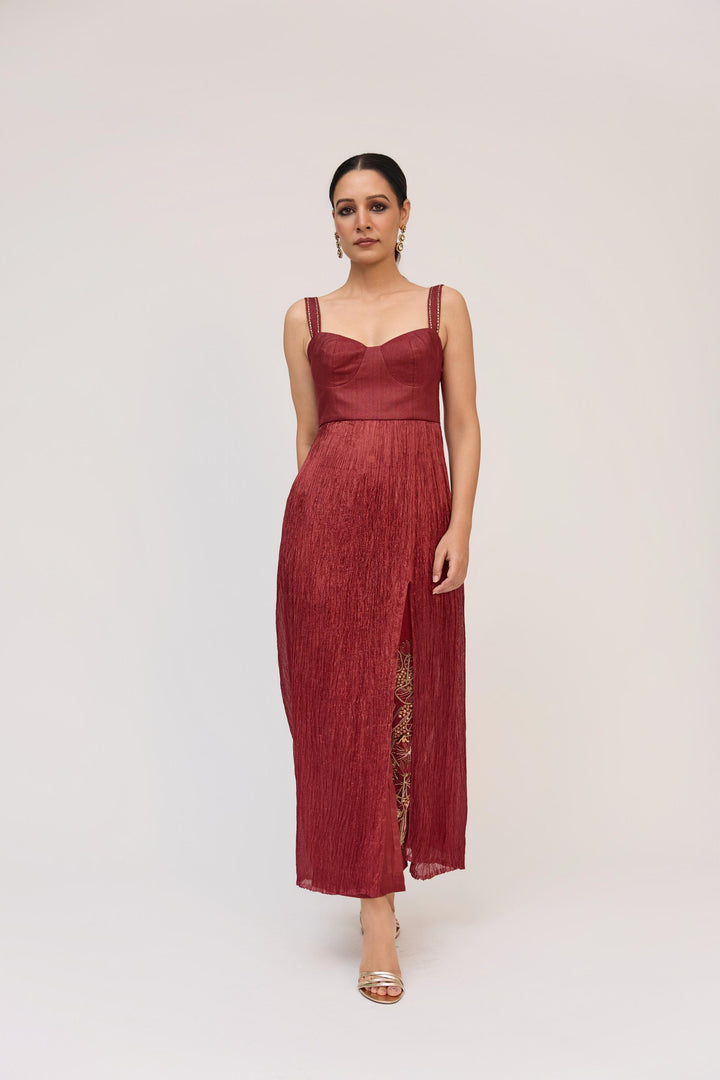 Lotus Bloom Kurta Set Mahogany Red