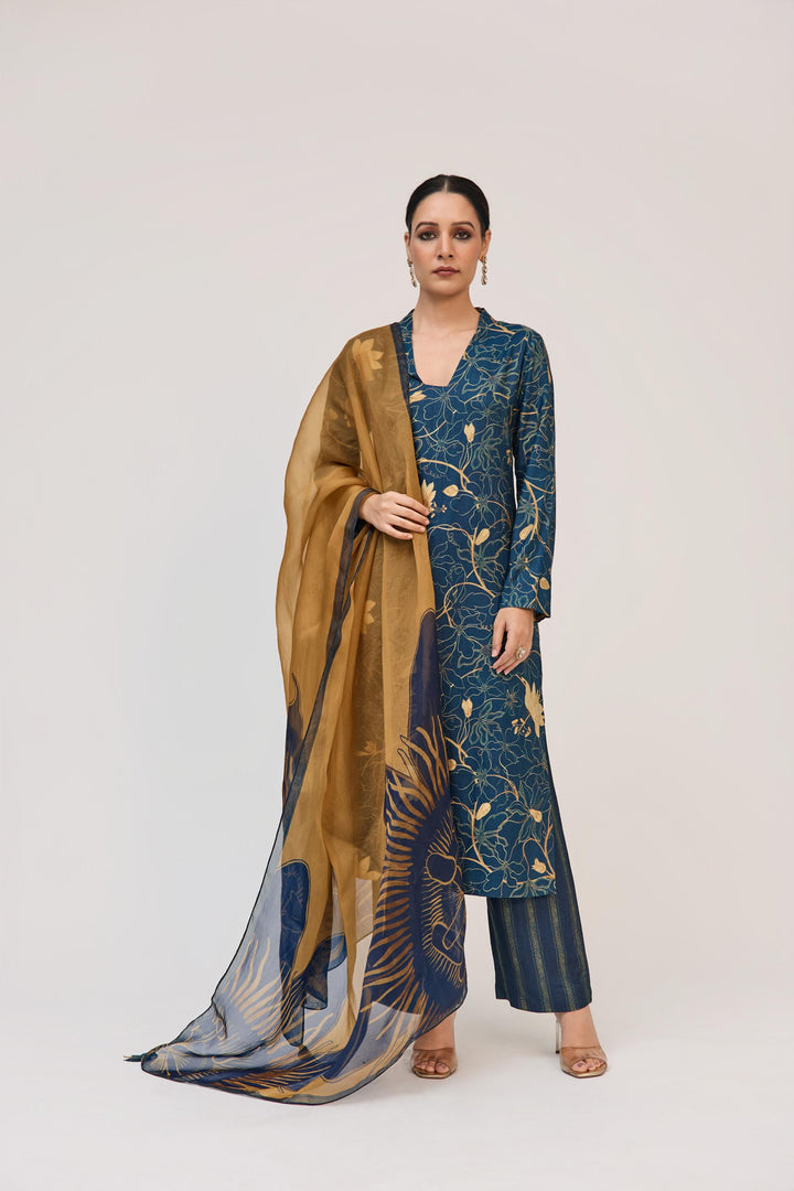 Krishna Kamal Kurta Set With Dupatta Royal Blue