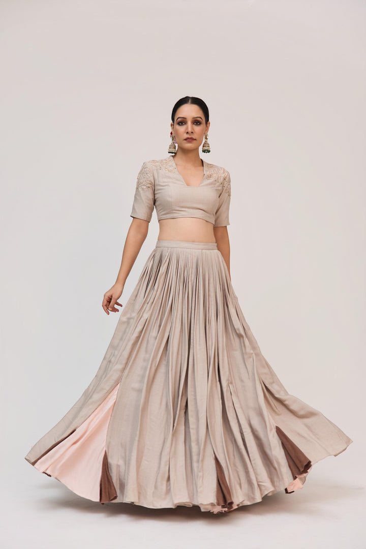 Lotus Bloom Lehnga With Dupatta Warm Grey
