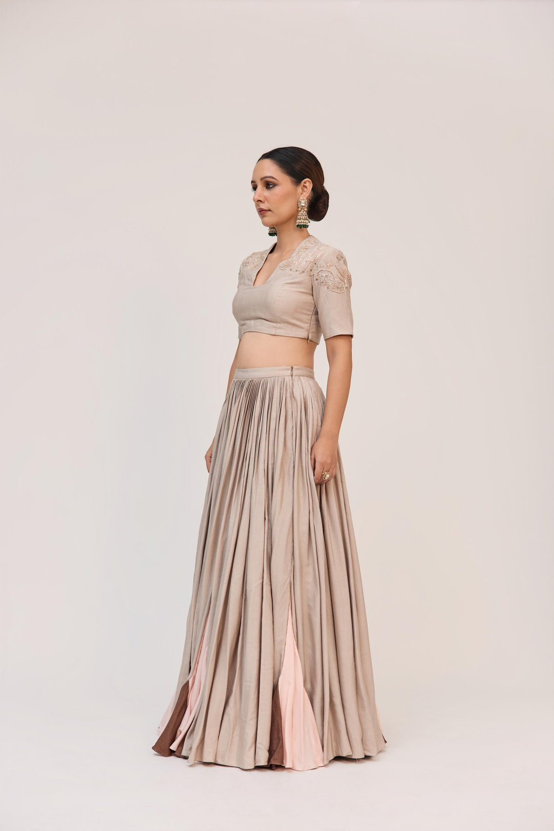 Lotus Bloom Lehnga With Dupatta Warm Grey
