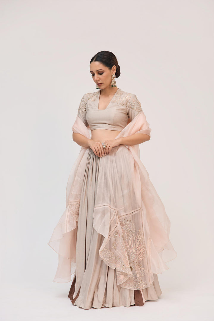 Lotus Bloom Lehnga With Dupatta Warm Grey