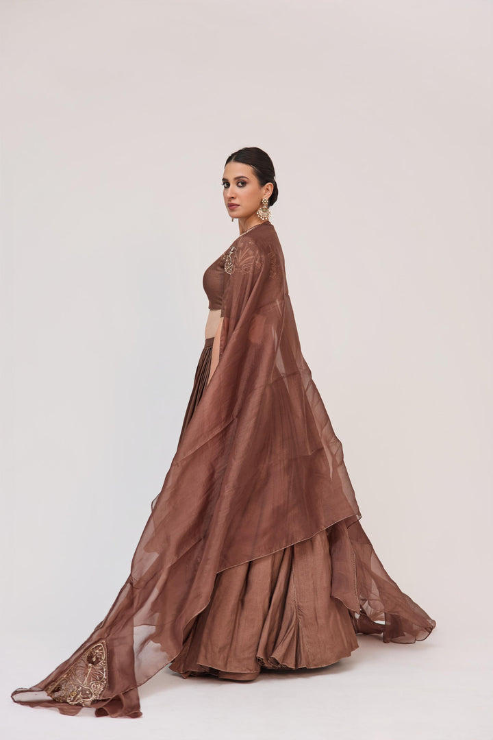 Lotus Bloom Lehnga With Dupatta Dark Brown