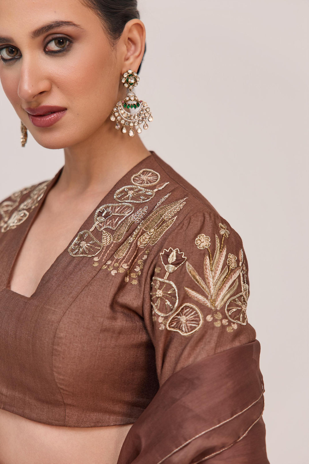 Lotus Bloom Lehnga With Dupatta Dark Brown
