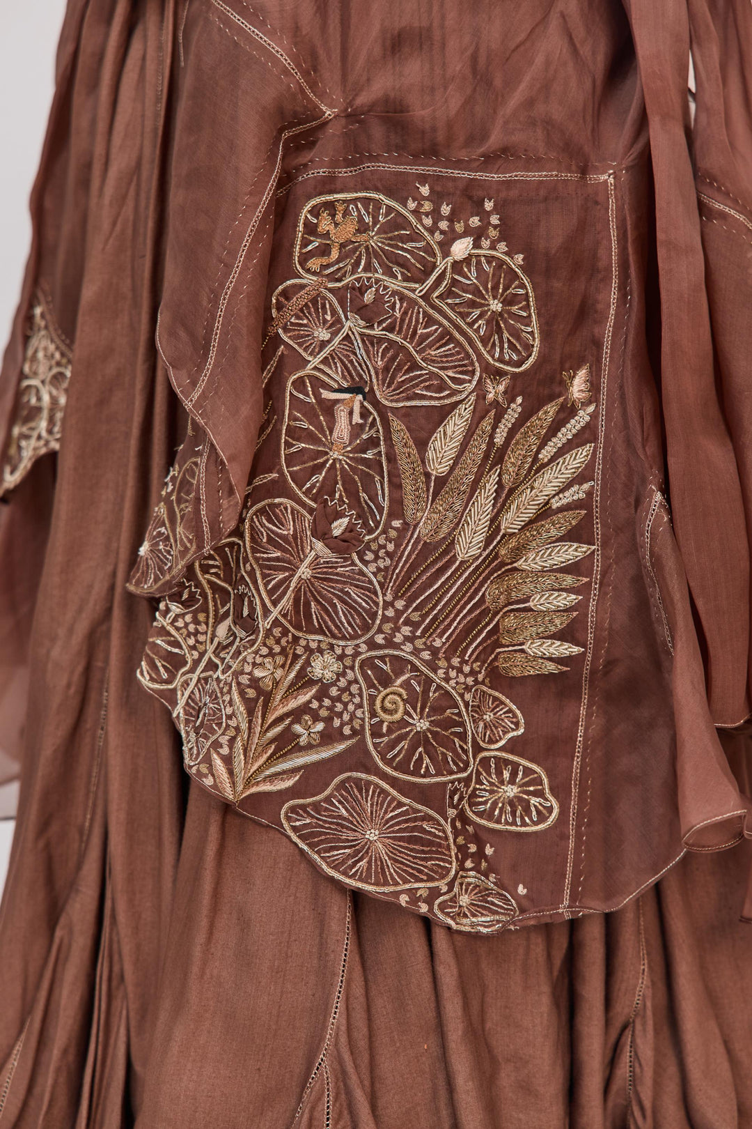 Lotus Bloom Lehnga With Dupatta Dark Brown