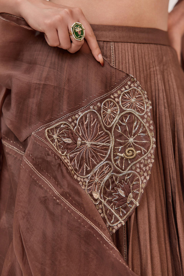 Lotus Bloom Lehnga With Dupatta Dark Brown