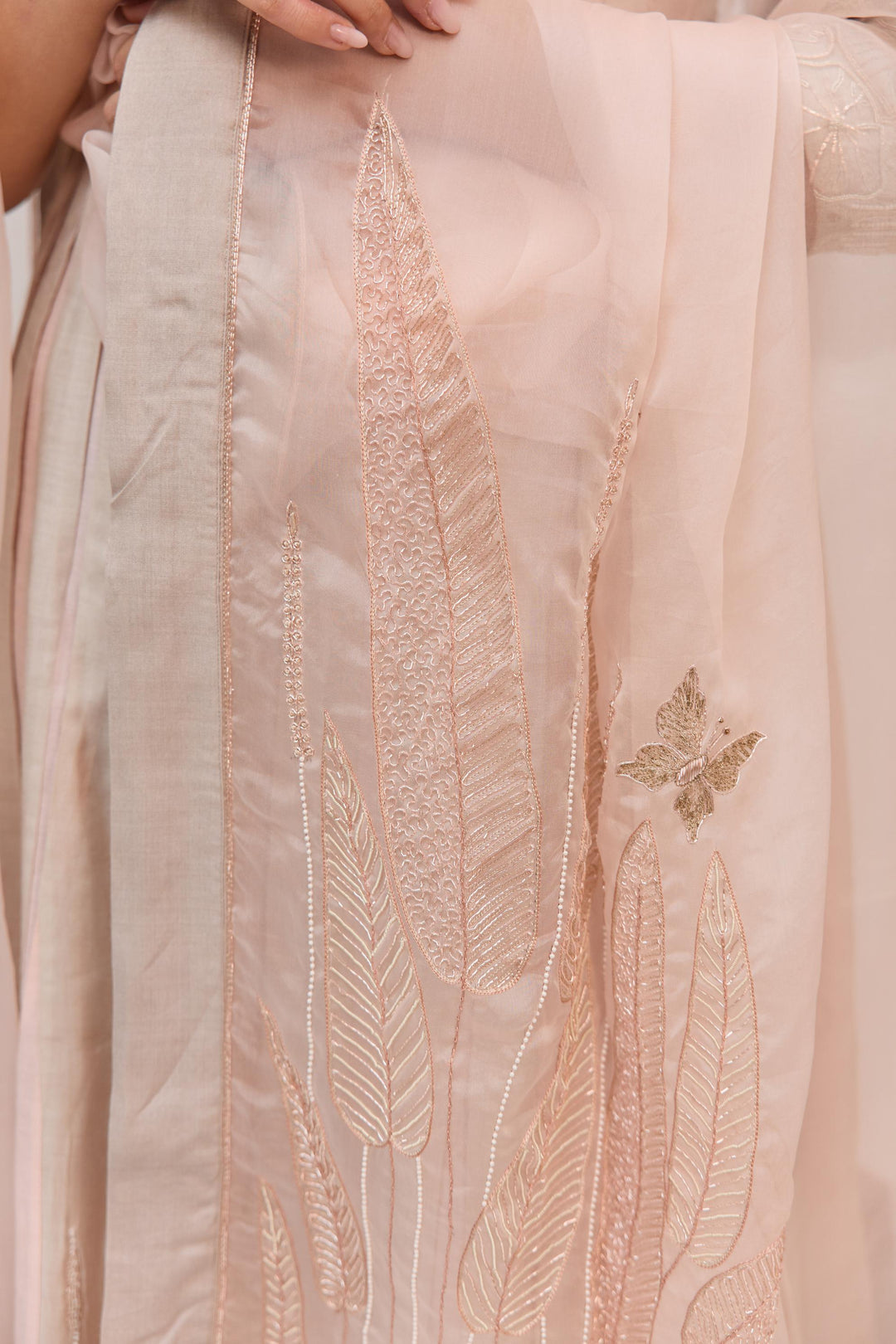Lotus Bloom Anarkali Set With Dupatta In Warm Grey