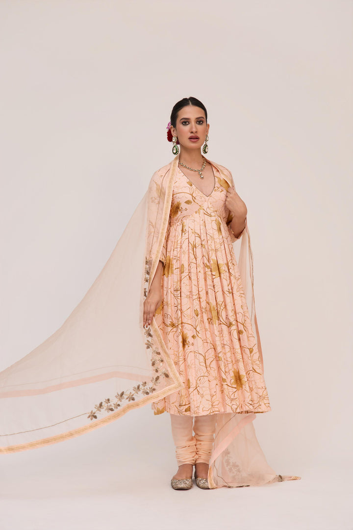 Krishna Kamal Anarkali Set With Dupatta Soft Peach