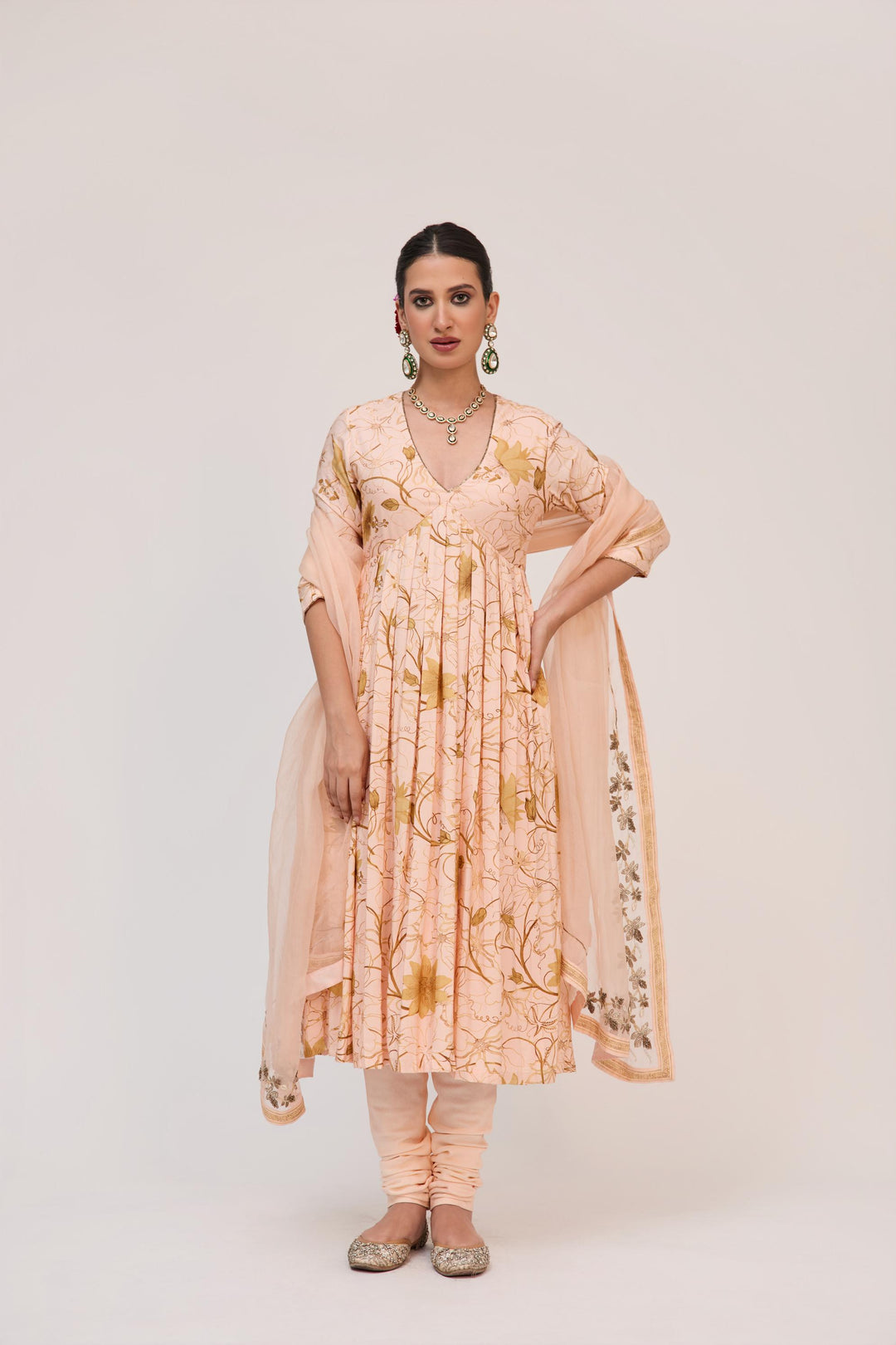 Krishna Kamal Anarkali Set With Dupatta Soft Peach